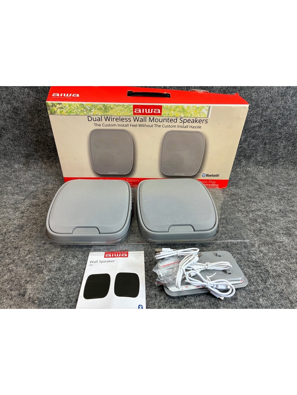 Aiwa Dual Wireless Wall Mounted Bluetooth Speakers Model A16017PK2-GRY